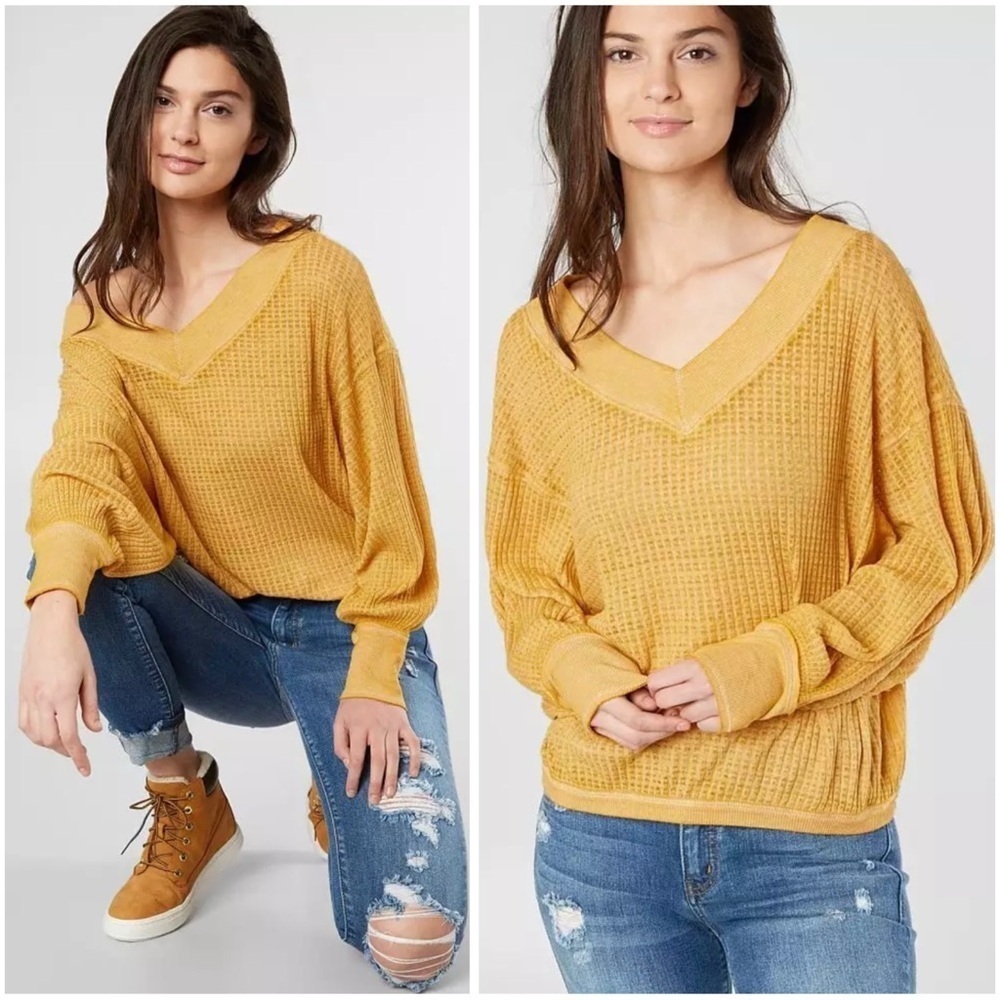 FREE PEOPLE Oversized Baggy Lightweight Casual Boxy South Side Thermal Top Sz S